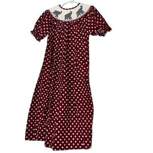 The smocking bug Alabama roll tide maroon polka dot bishop dress 6 smocked
